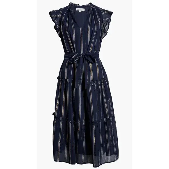 Adelyn Rae Boho Chic Nina Cotton Midi Dress Navy Blue Xlarge Classic With Pocket - Picture 2 of 12